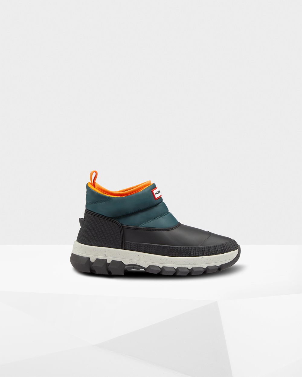 Kalosze Śnieżne Damskie - Hunter Original Insulated Ankle - Zielone/Szare - PWER-64825